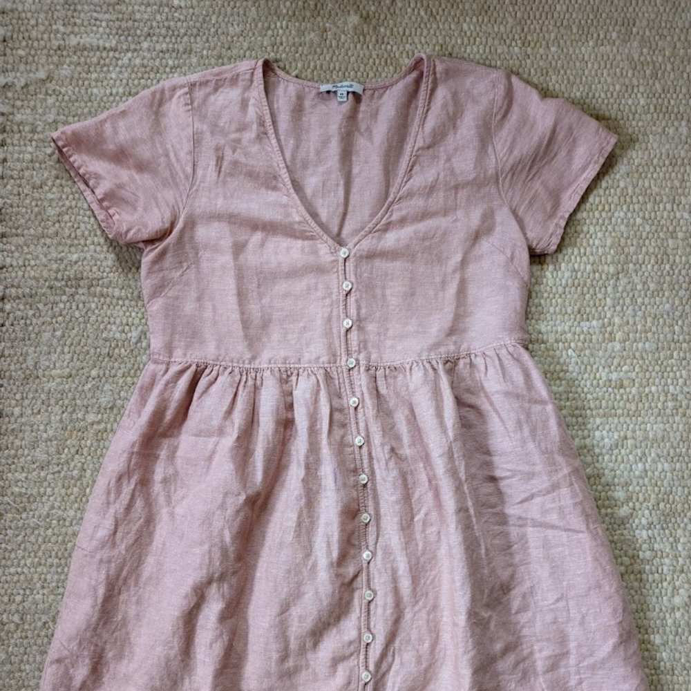 Madewell Linen-Blend Alexandra Button-Front Mini Dress Pink XS